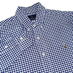 Ralph Lauren Mens XL Classic Fit Gingham Button Down Shirt Navy Blue White